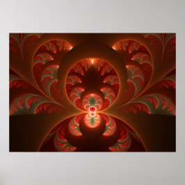 Póster Fractal vermelho-laranja abstrato moderno e lumino