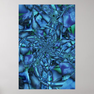 Poster Fractal with Blue Gray and Green Geometric Shapes