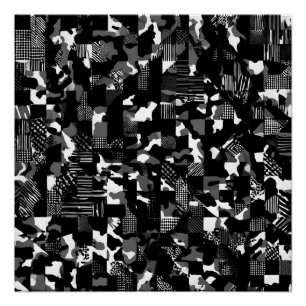 Póster "Fractura" - Padrão de Camuflagem Preto e Branco