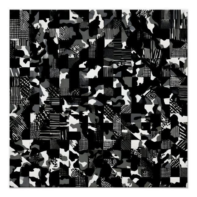 Póster "Fractura" - Padrão de Camuflagem Preto e Branco  (Frente)