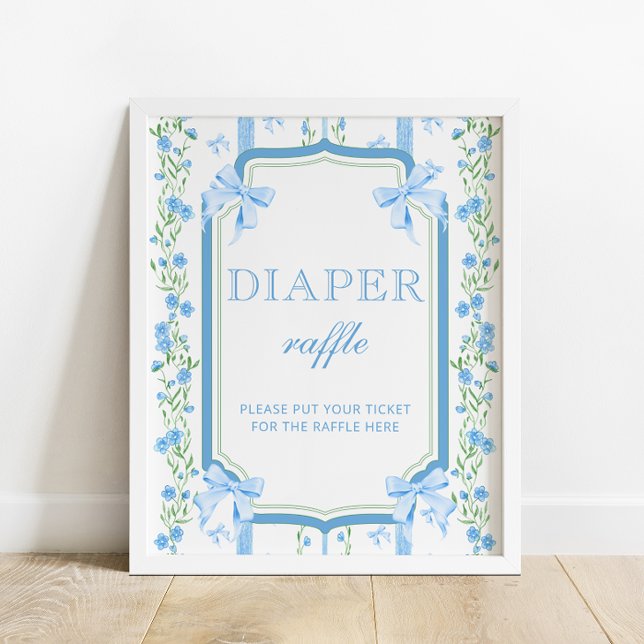 Poster Fralda azul floral e Chá de fraldas Arco Raffle Po (Criador carregado)