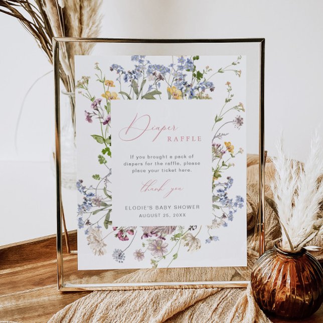 Poster Fralda de flor selvagem Raffle Sinal Floral Chá de (Criador carregado)