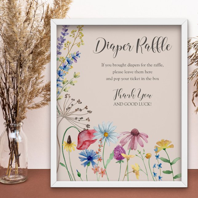 Poster Fralda de Flores Selvagem Sinal Raffle Chá de fral (Baby Shower Diaper Raffle Sign from my Wildflower Charm collection)