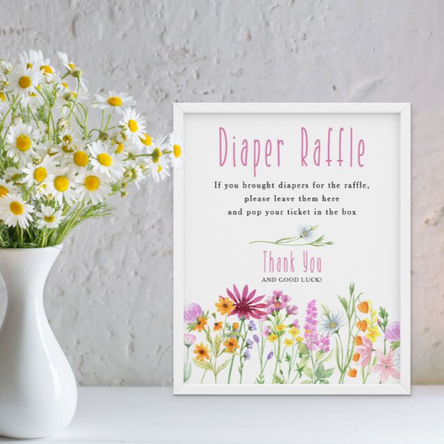 Poster Fralda de Prados de Flores Selvagem Raffle Chá de  (Diaper Raffle baby shower game from my Wildflower Meadow Collection - order printed or digital file)