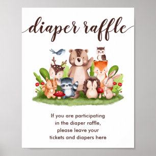 Poster Fralda de Woodland Raffle Cai do Chá Bebê