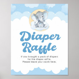 Poster Fralda Raffle Blue Elephle Boy Sinal de Chá de fra