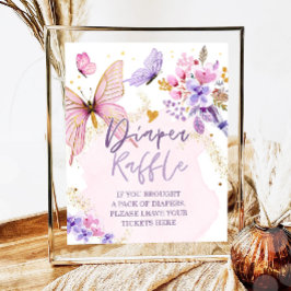Poster Fralda Raffle Borboleta Floral Chá de fraldas