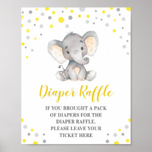 Poster Fralda Raffle Chá de fraldas Elefante de Pontos Am