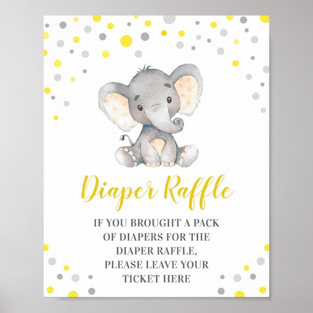 Poster Fralda Raffle Chá de fraldas Elefante de Pontos Am (Frente)