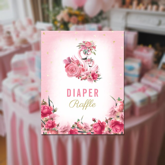 Poster Fralda Raffle Chá de fraldas Rosa Flamingo Balleri (Criador carregado)
