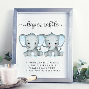 Poster Fralda Raffle Elephant Twin Baby Boys Chá