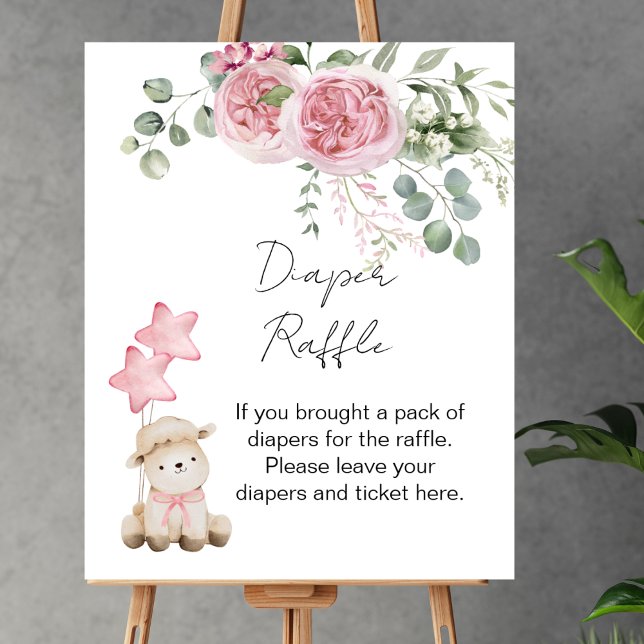 Poster Fralda Raffle Game Sweet Little Lamb Rosinhas Rosa (Criador carregado)