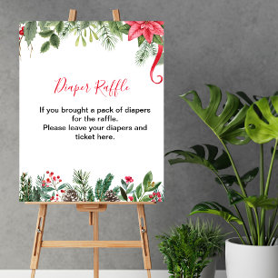 Poster Fralda Raffle Game Winter Red Poinsettia Pinecones