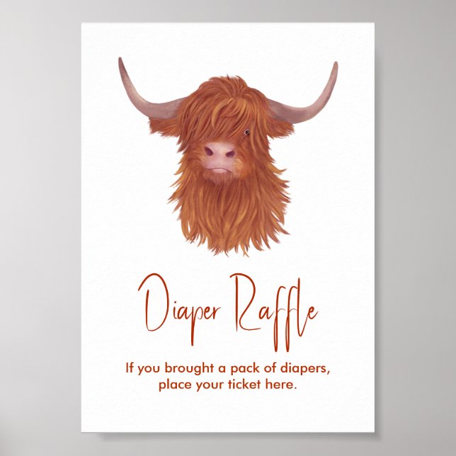Poster Fralda Raffle Highland Cow Chá de fraldas (Frente)