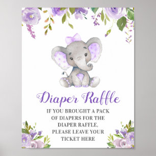 Poster Fralda Raffle Purple Elephant Baby Chá