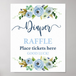 Poster Fralda Raffle sinal azul floral