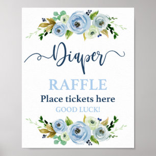 Poster Fralda Raffle sinal azul floral