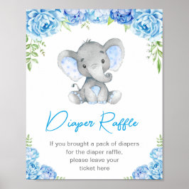 Poster Fralda Raffle Sinal Blue Elephant Baby Boy Chá