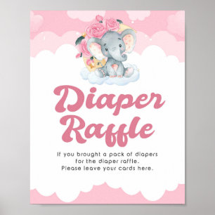 Poster Fralda Raffle - Sinal de Chá de fraldas de Elefan