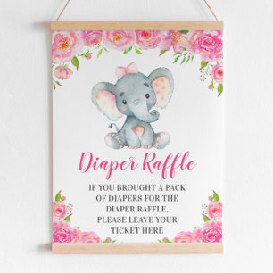 Poster Fralda Raffle - Sinal rosa-elefante - Chá