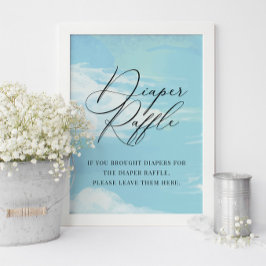 Poster Fralda Raffle Sky Clouds Blue Chá de fraldas Sinal
