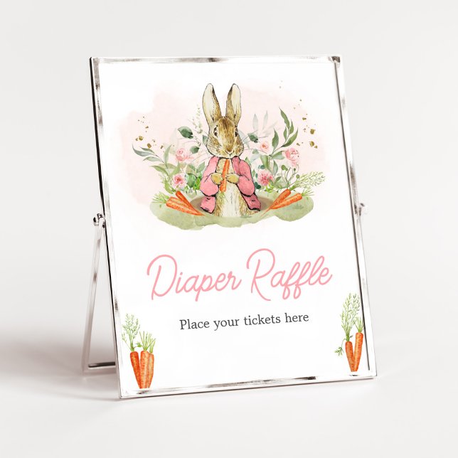 Poster Fralda Rosa Peter Rabbit Raffle Chá de fraldas (A Little Bunny Spring Baby Shower Diaper Raffle Sign)
