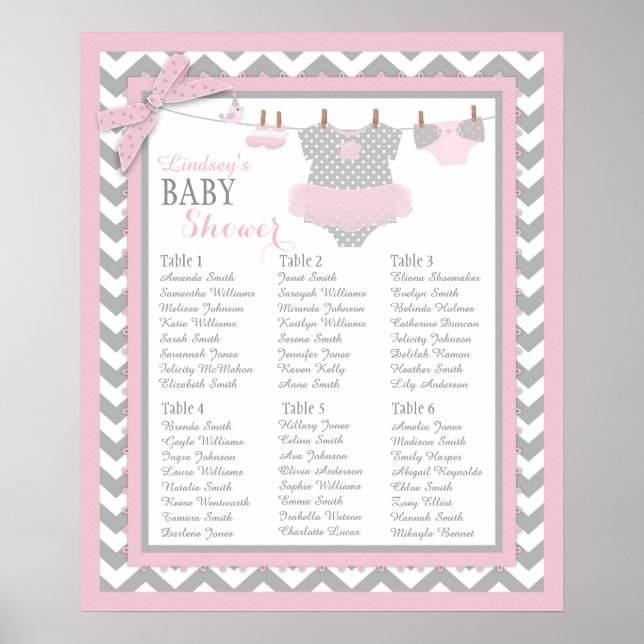 Póster Fralda Tutu Booties Chá de fraldas Seating Chart (Frente)