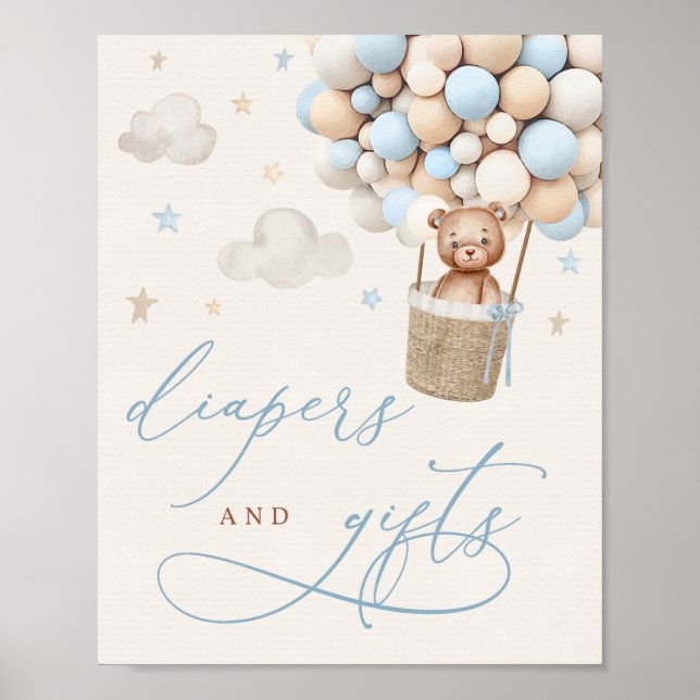 Poster Fraldas e presentes do Chá de fraldas do Urso Azul (Frente)