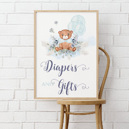 Poster Fraldas e presentes do Chá de fraldas do Urso Azul