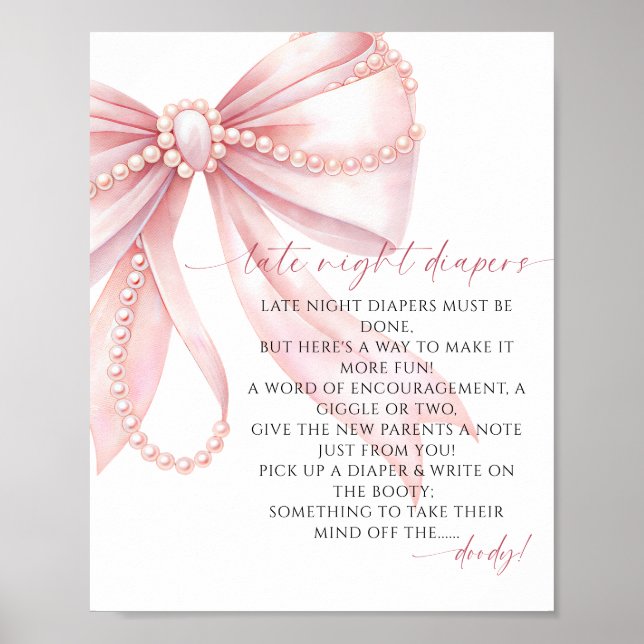 Poster Fraldas Noturnas com Laço Rosa Pérola para Chás de (Frente)