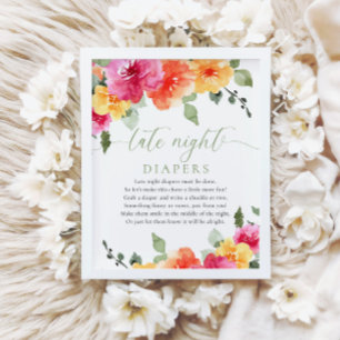 Poster Fraldas noturnas de chá de fraldas floral colorido