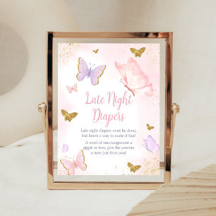 Poster Fraldas Noturnas Douradas de Borboleta Rosa Primav