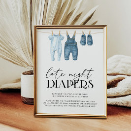 Poster Fraldas Noturnas Jeans Azul Baby Shower