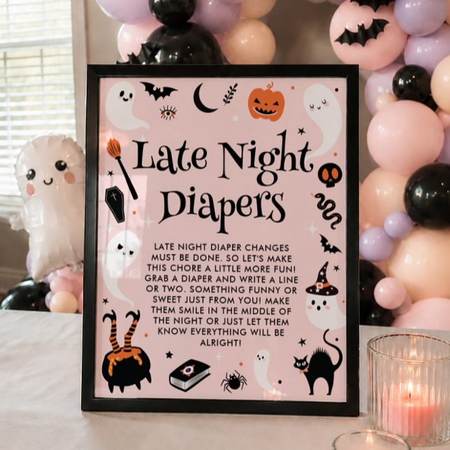 Poster Fraldas Noturnas Rosa para Chás de Bebê de Hallowe (Criador carregado)