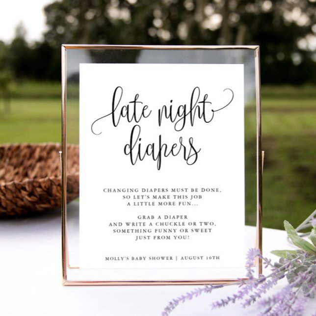 Poster Fraldas Noturnas Tardias, Chá de Caligrafia Minima (Criador carregado)