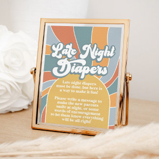 Poster Fraldas Noturnas Tardias de Groovy Retro Chá Sol