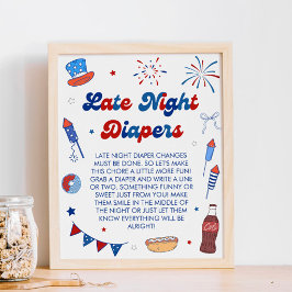 Poster Fraldas para a Noite do Chá de Bebê do Dia 4 de Ju