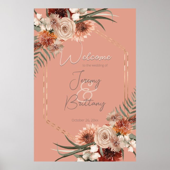 Poster Frame Floral de Pêssego Boho e Queda Neutra (Frente)