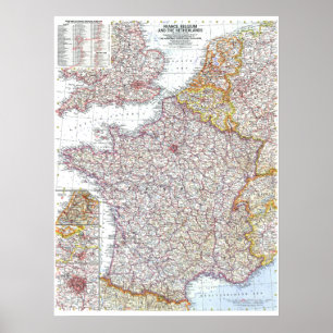 Poster "França, Bélgica, Países Baixos: MAPA detalhado