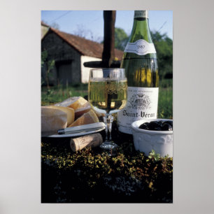 Poster França, Borgonha, Chablis. Vinho local e