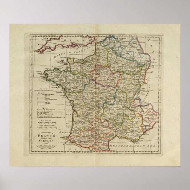 Póster França dividida em círculos e departamentos (Frente)