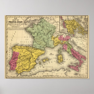 Póster França, Espanha, Portugal, Itália