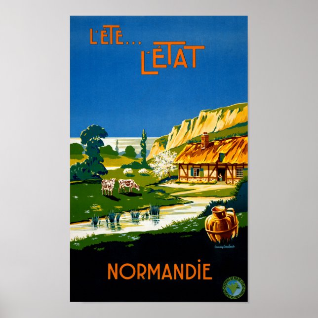 Poster França Normandy Viagens vintage Restaurada (Frente)
