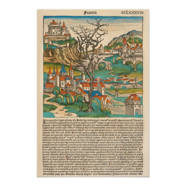 Póster França Nuremberg Chronicle 1493 Livro Antigo Medie (Frente)