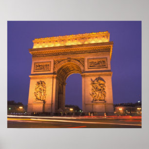 Póster França, Paris, Arc de Triomphe ao entardecer.