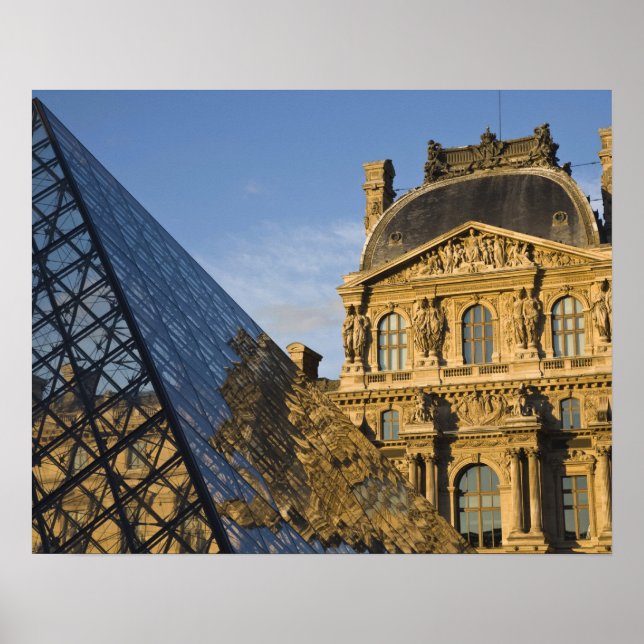 Poster França, Paris, Museu do Louvre e a Pirâmide, (Frente)