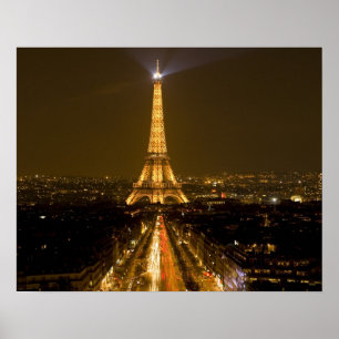 Póster França, Paris. Vista noturna da Torre Eiffel