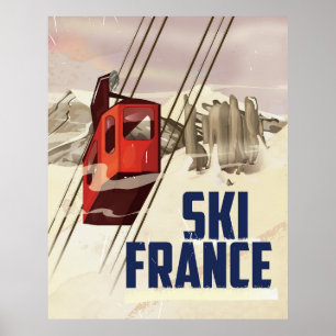 Póster França Skiing viagens vintage.