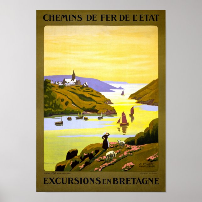 Poster França Viagens vintage Bretagne Restaurada (Frente)