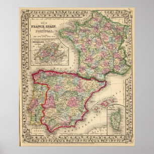 Poster France, espanha, mapa de Portugal por Mitchell